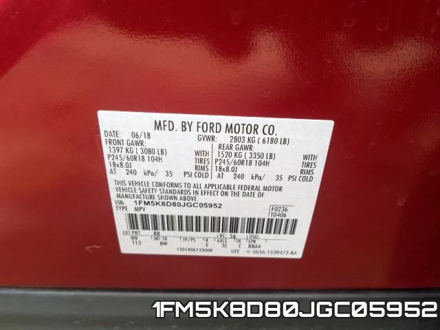 1FM5K8D80JGC05952 фото 2