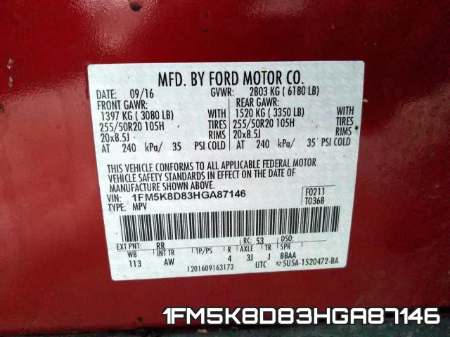 1FM5K8D83HGA87146 фото 2