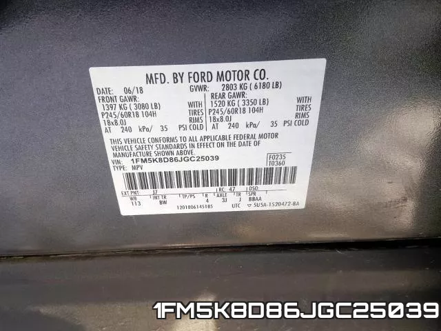 1FM5K8D86JGC25039 фото 2