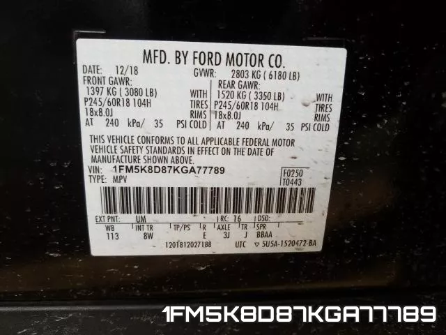 1FM5K8D87KGA77789 фото 2