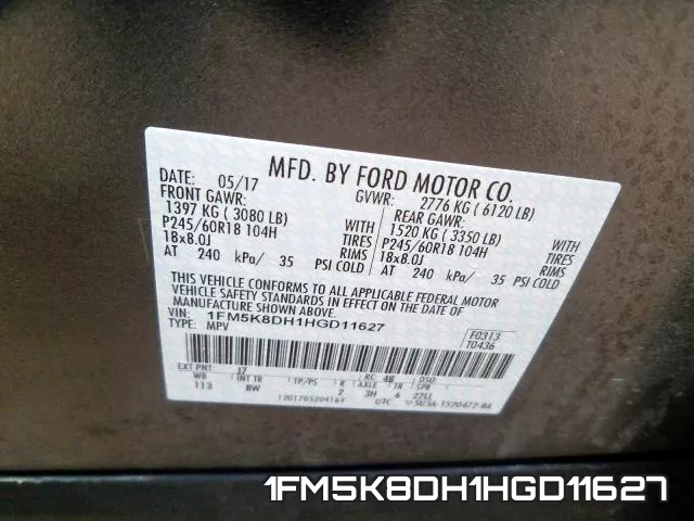 1FM5K8DH1HGD11627 фото 2