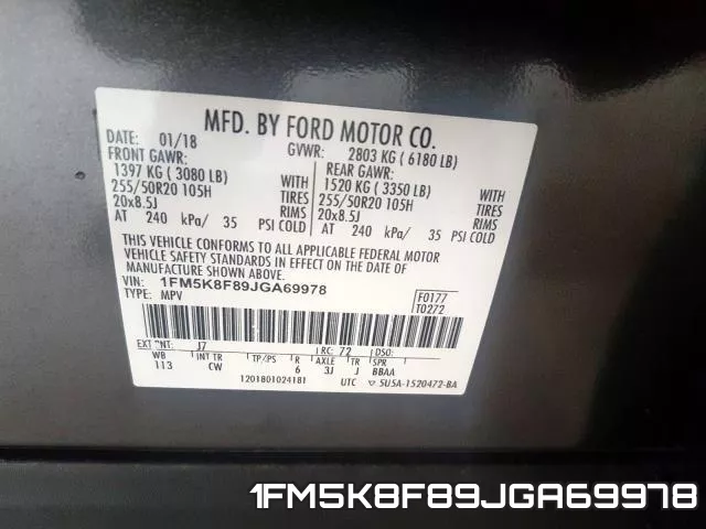1FM5K8F89JGA69978 фото 2