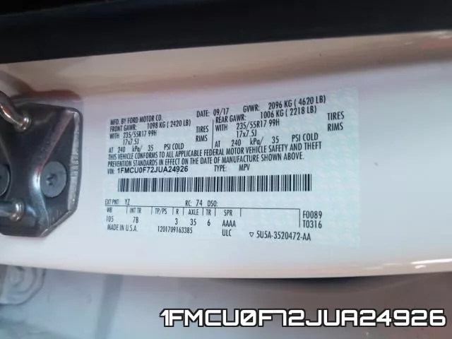 1FMCU0F72JUA24926 фото 2