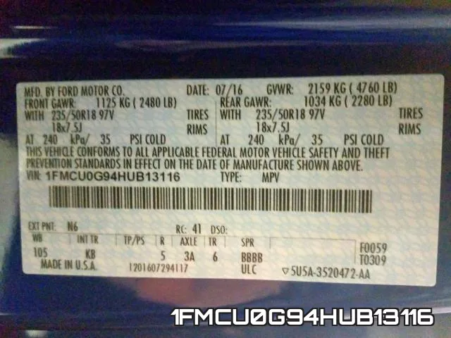 1FMCU0G94HUB13116 фото 2