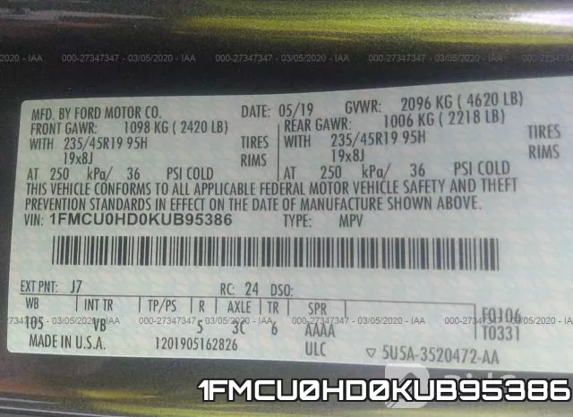 1FMCU0HD0KUB95386 фото 10