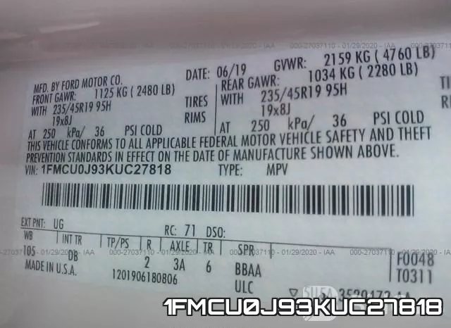 1FMCU0J93KUC27818 фото 10