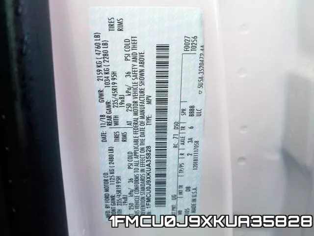 1FMCU0J9XKUA35828 фото 2
