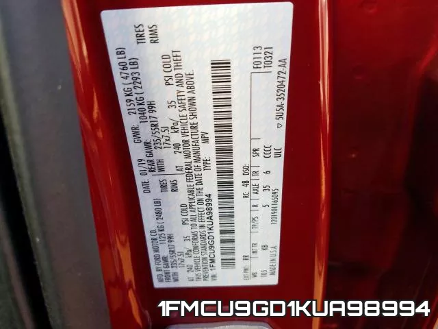 1FMCU9GD1KUA98994 фото 2