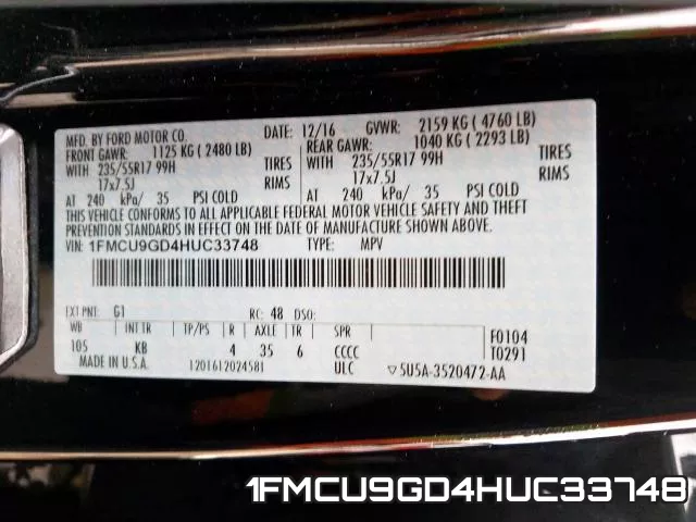 1FMCU9GD4HUC33748 фото 2