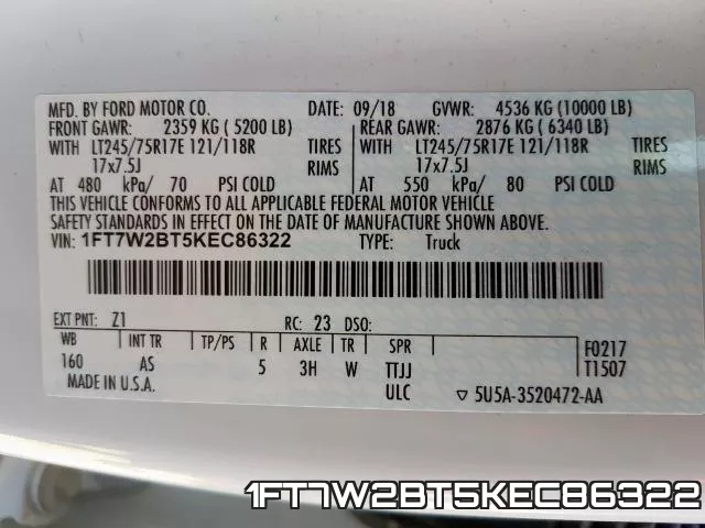 1FT7W2BT5KEC86322 фото 2