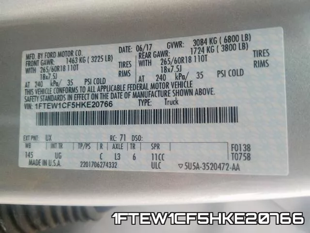1FTEW1CF5HKE20766 фото 2