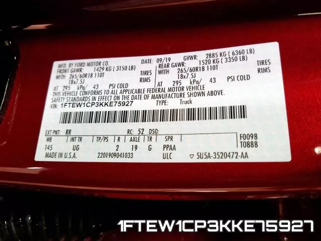 1FTEW1CP3KKE75927 фото 2
