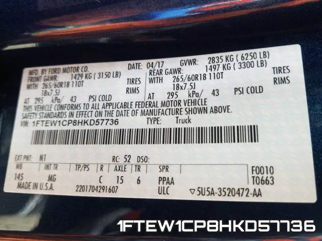 1FTEW1CP8HKD57736 фото 2
