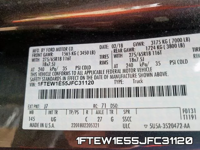 1FTEW1E55JFC31120 фото 2