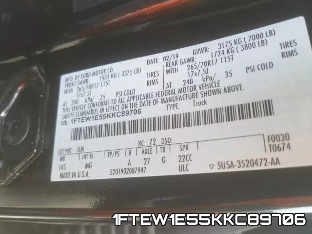 1FTEW1E55KKC89706 фото 2