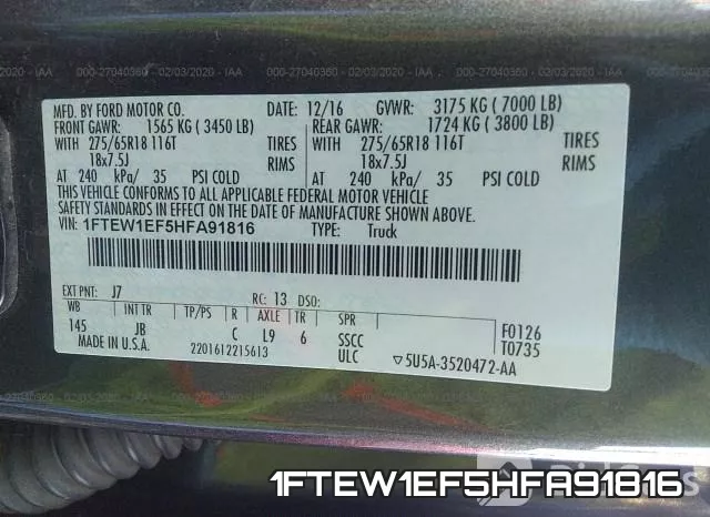 1FTEW1EF5HFA91816 фото 10