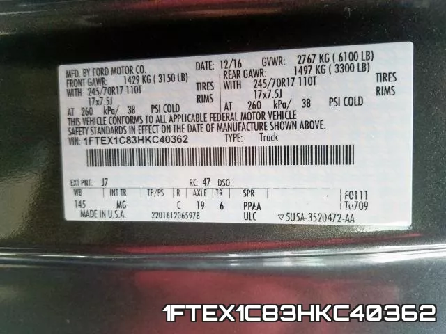 1FTEX1C83HKC40362 фото 2