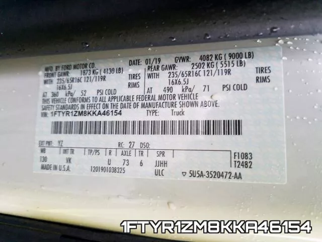 1FTYR1ZM8KKA46154 фото 2