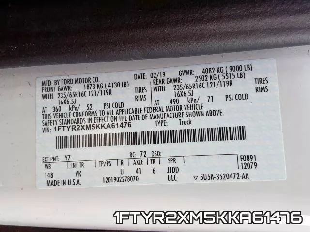1FTYR2XM5KKA61476 фото 2