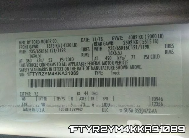1FTYR2YM4KKA31089 фото 10