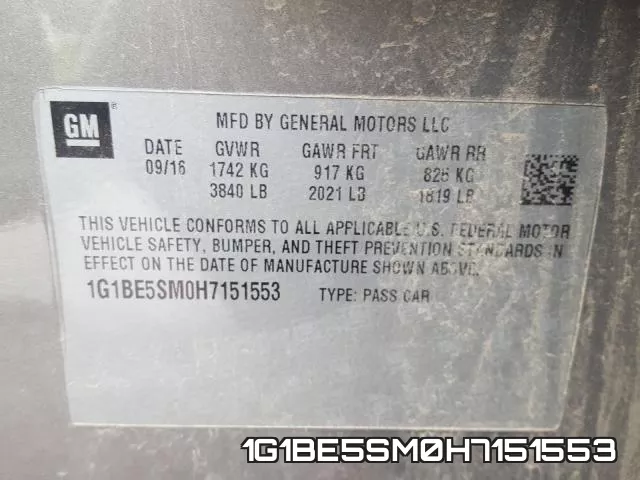 1G1BE5SM0H7151553 фото 2