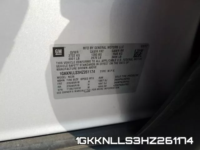 1GKKNLLS3HZ261174 фото 2