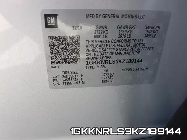 1GKKNRLS3KZ189144 фото 2