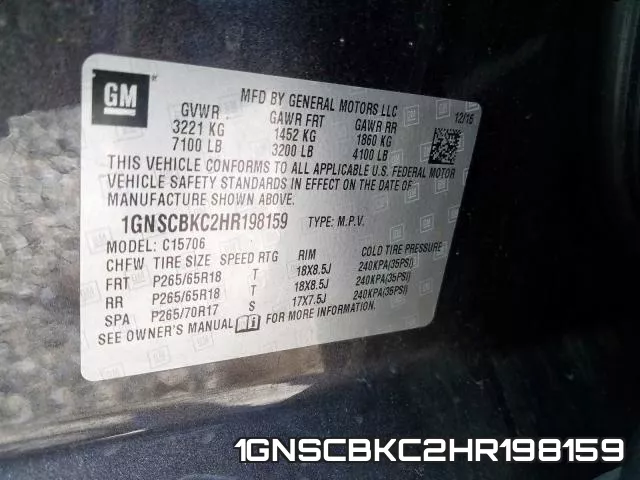1GNSCBKC2HR198159 фото 2