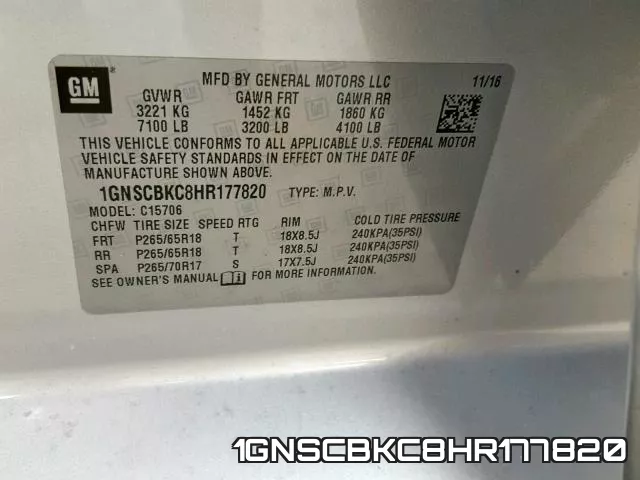 1GNSCBKC8HR177820 фото 2
