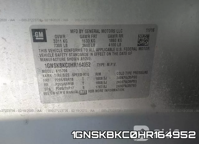 1GNSKBKC0HR164952 фото 10