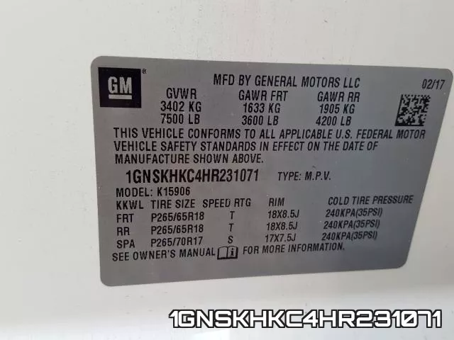 1GNSKHKC4HR231071 фото 2