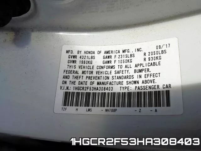 1HGCR2F53HA308403 фото 2
