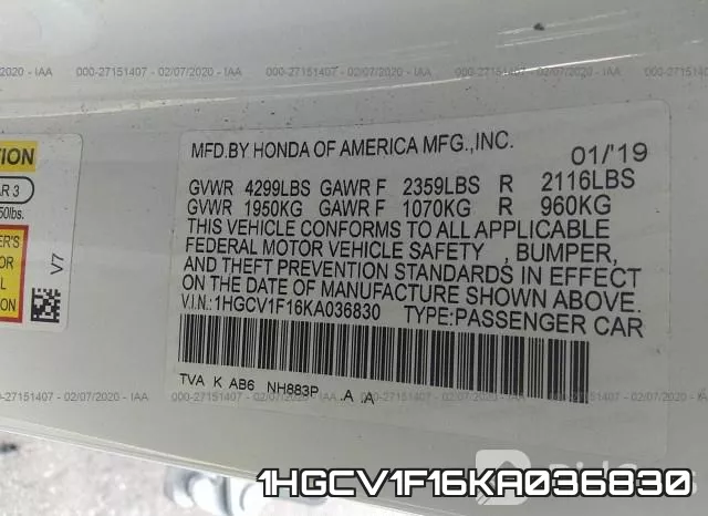 1HGCV1F16KA036830 фото 10