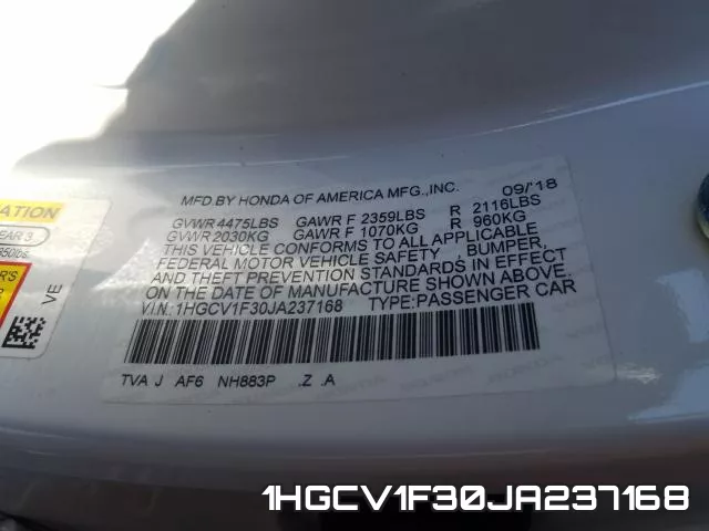 1HGCV1F30JA237168 фото 2