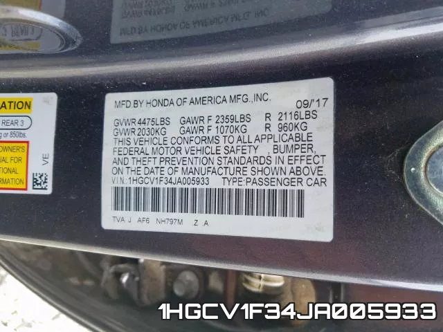 1HGCV1F34JA005933 фото 2