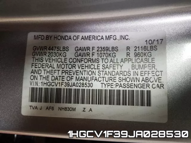 1HGCV1F39JA028530 фото 2