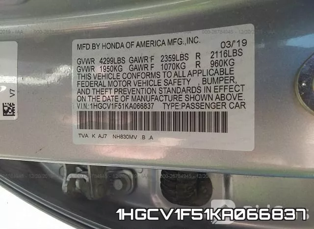 1HGCV1F51KA066837 фото 10