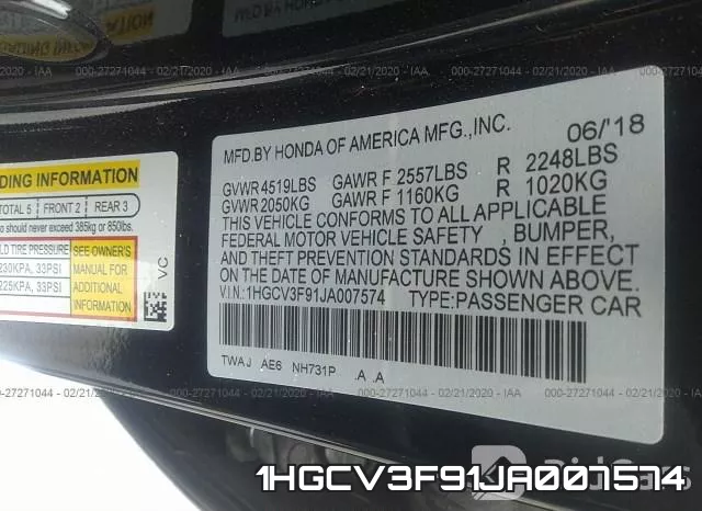 1HGCV3F91JA007574 фото 10