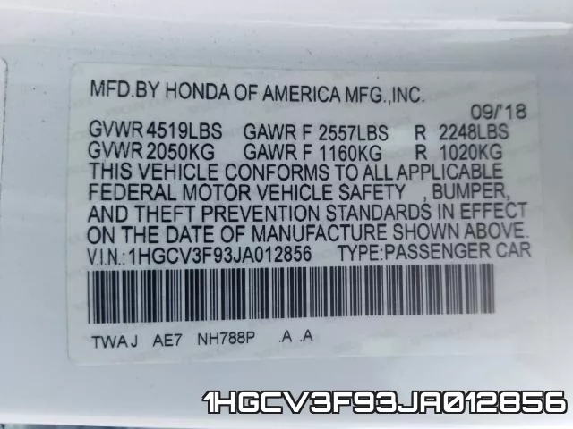 1HGCV3F93JA012856 фото 2