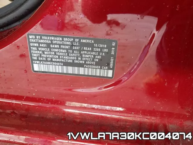 1VWLA7A30KC004074 фото 2
