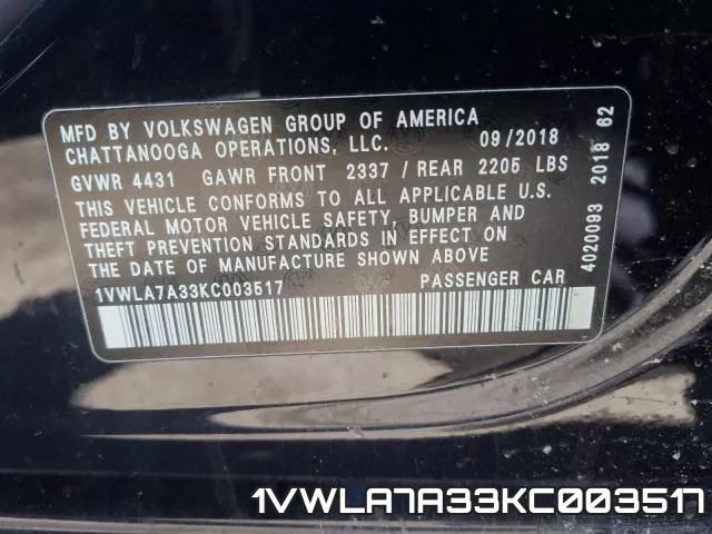 1VWLA7A33KC003517 фото 2