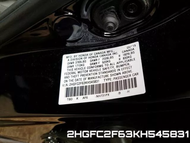 2HGFC2F63KH545831 фото 2
