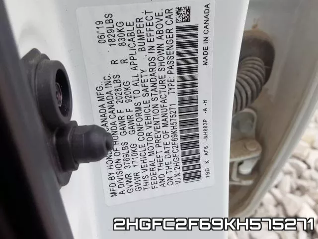 2HGFC2F69KH575271 фото 2