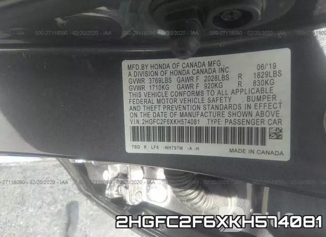 2HGFC2F6XKH574081 фото 10