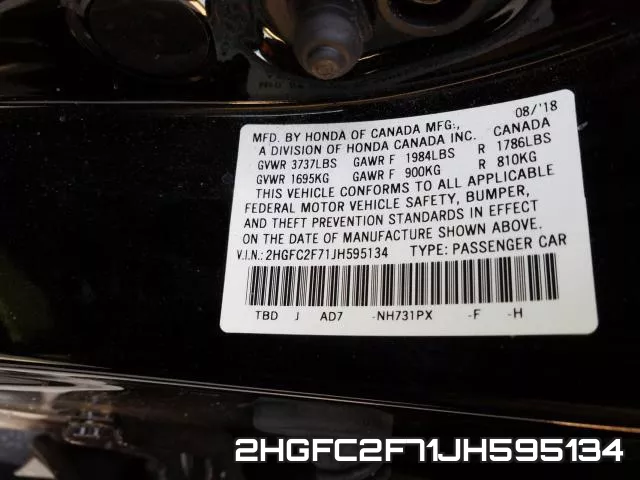 2HGFC2F71JH595134 фото 2