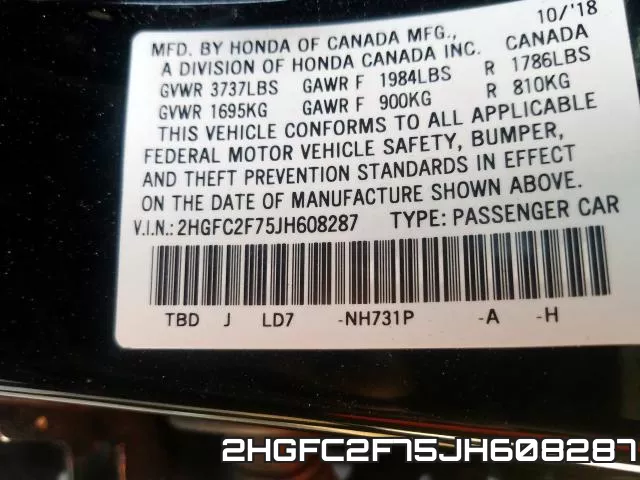 2HGFC2F75JH608287 фото 2