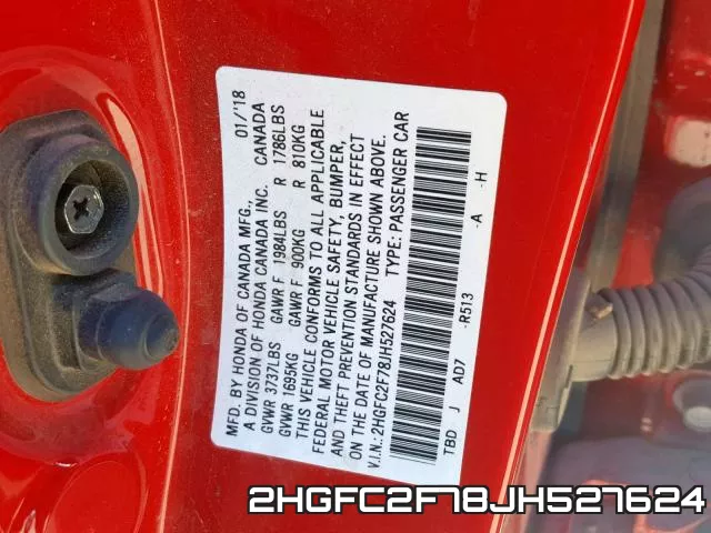 2HGFC2F78JH527624 фото 2