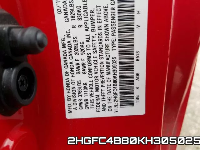2HGFC4B80KH305025 фото 2