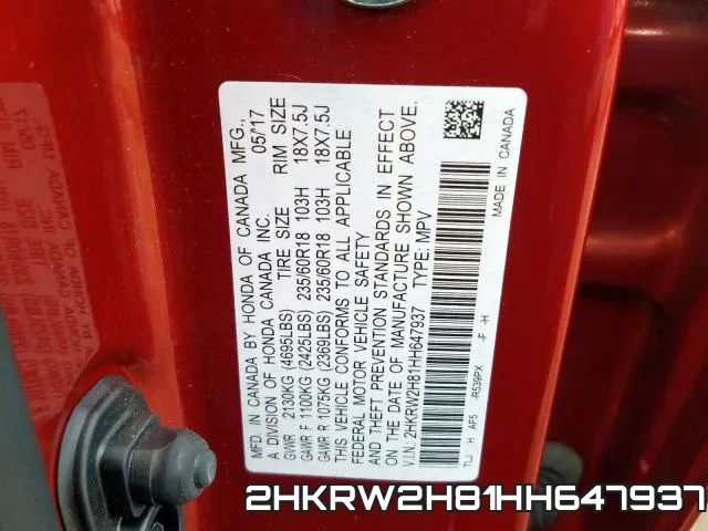 2HKRW2H81HH647937 фото 2