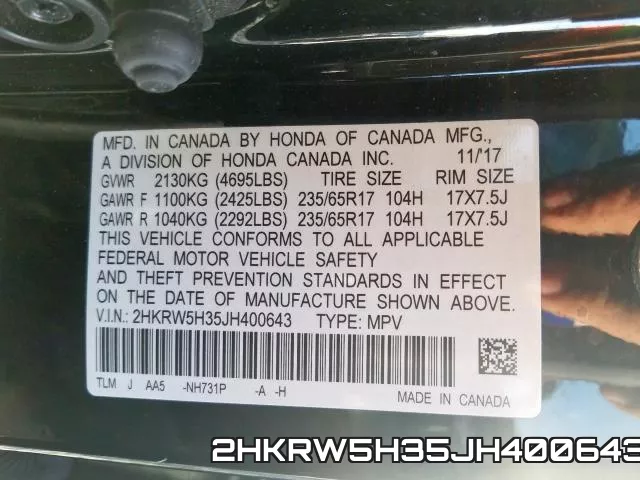 2HKRW5H35JH400643 фото 2